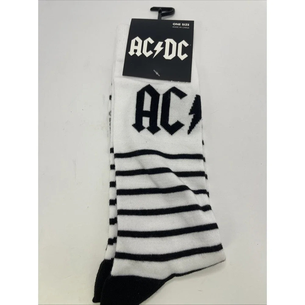 AC DC Socks Black And White Stripes‎ Novelty Gift Rock And Roll Adult 7-12 Size